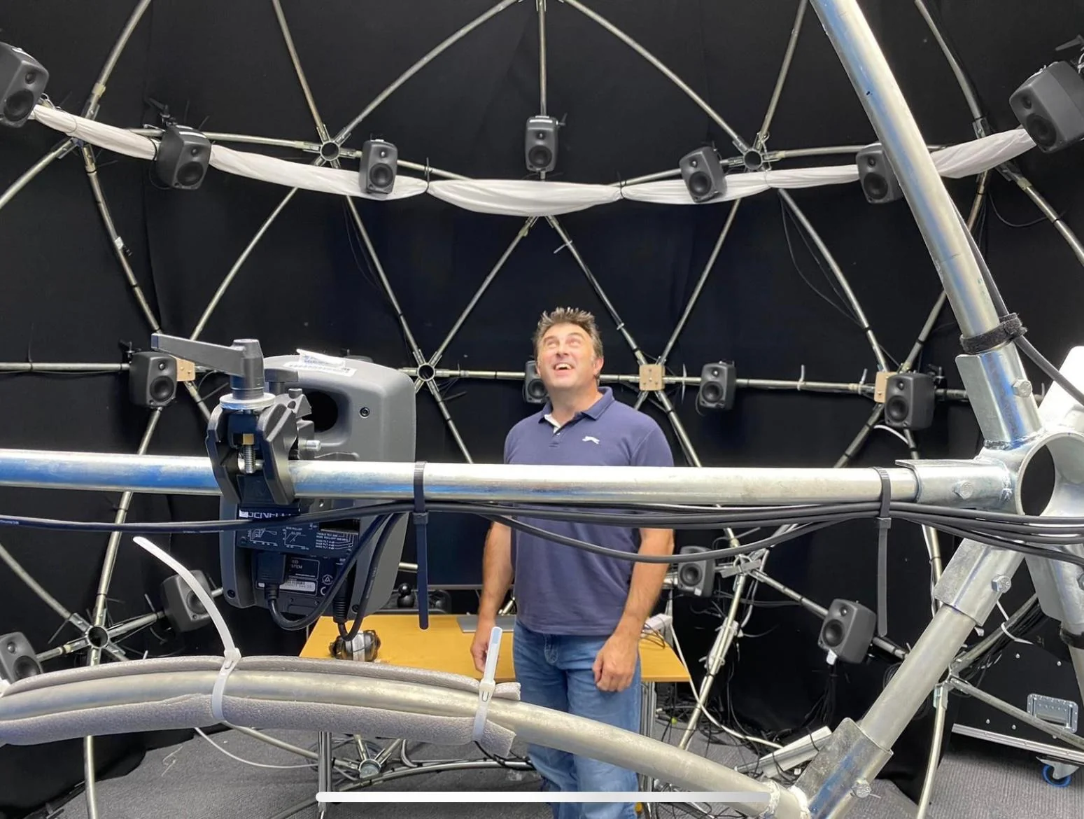 Gavin Saville in a three-dimensional sound environment during a research shoot